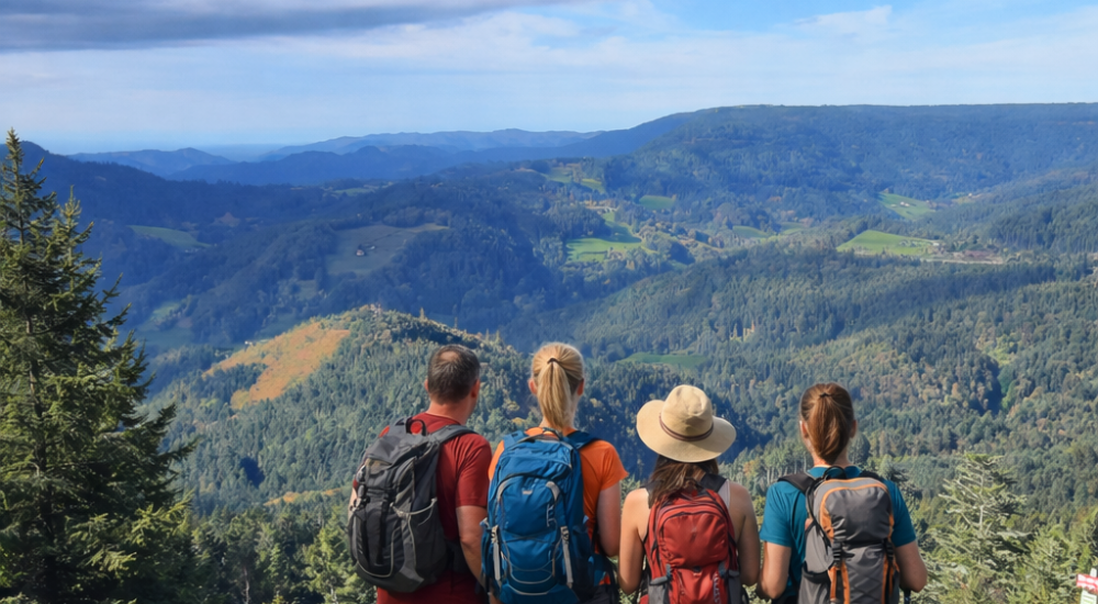 Wanderer auf dem Hügel im Schwarzwald